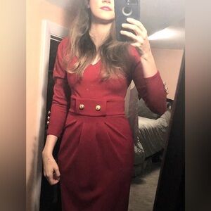 Sandro Ferrone Roma red and gold button midi pencil dress - NO SIZE - approx. 0​